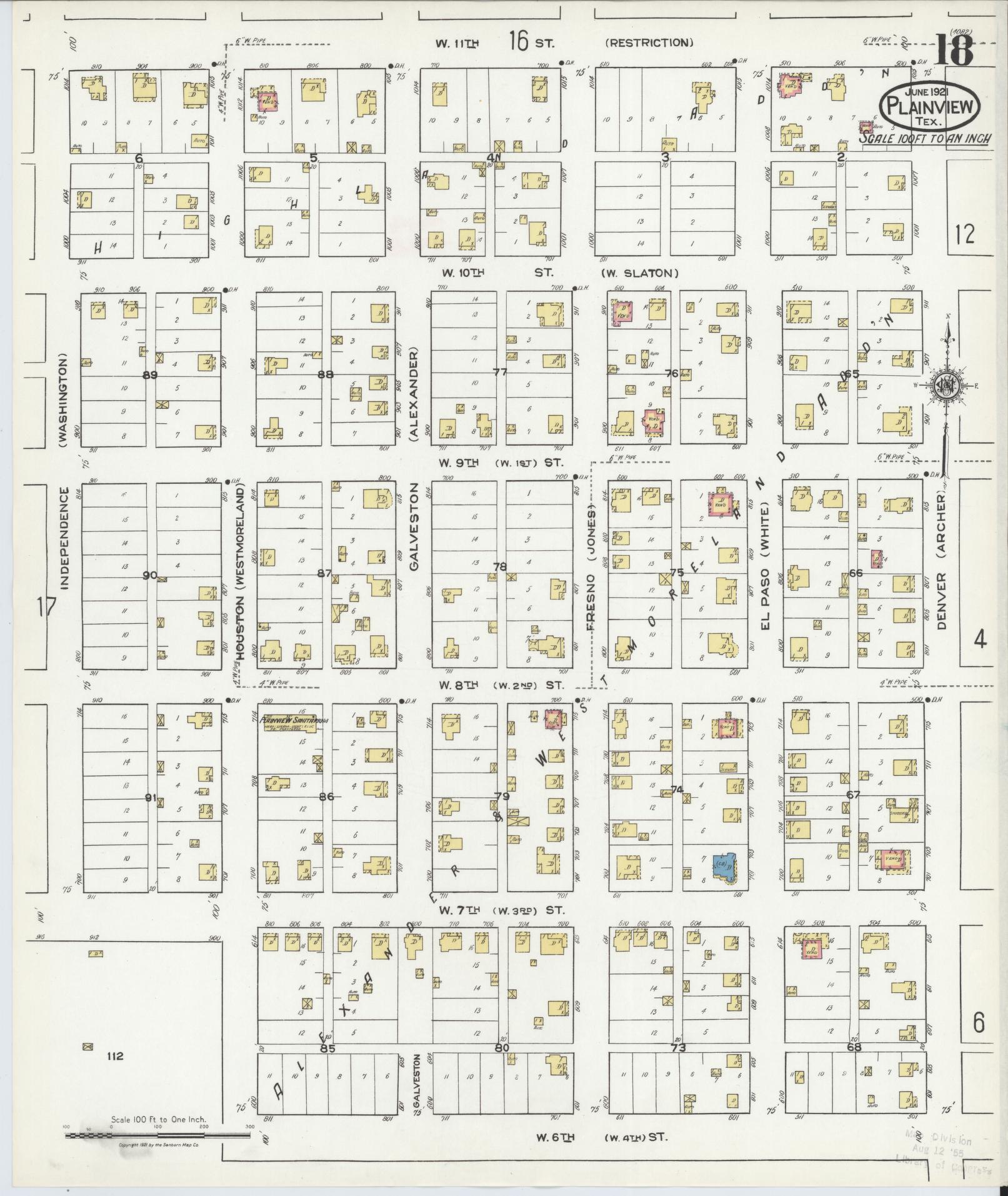 Sanborn Fire Insurance Map from Plainview, Hale County, Texas (1921), Sheet #0018 - Complete Map Set gallery image, historic Sanborn map, vintage wall art, Texas Texas