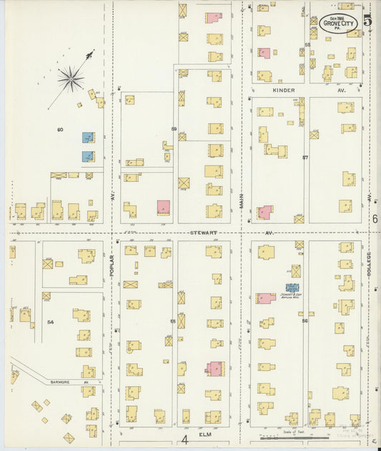 Sanborn Fire Insurance Map from Grove City, Mercer County, Pennsylvania (1906), Sheet #0005 - Historic Sanborn Fire Insurance Map Print, vintage old map wall art, antique decor, genealogy gift, Pennsylvania Pennsylvania map