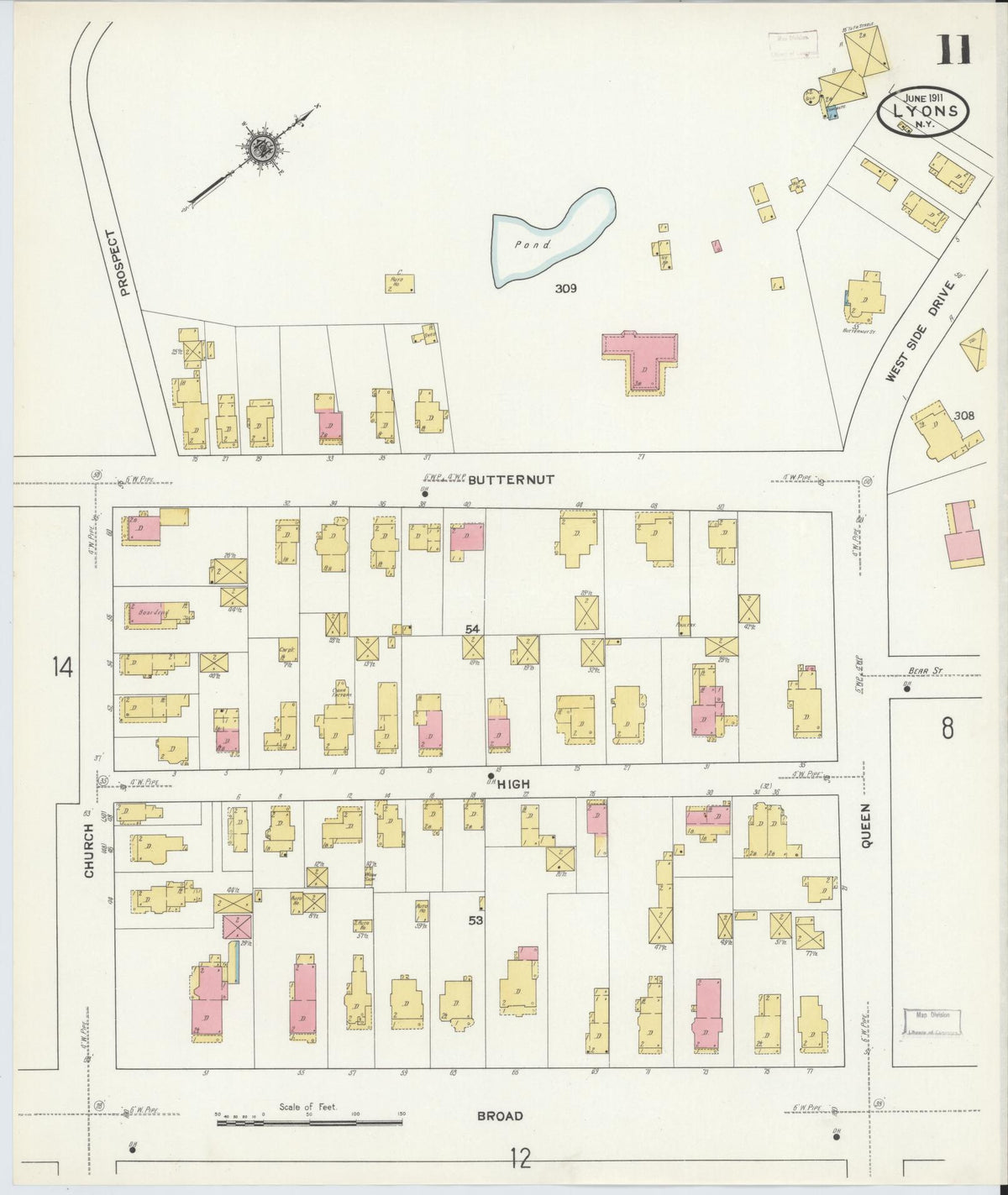 Sanborn Fire Insurance Map from Lyons, Wayne County, New York (1911), Sheet #0011 - Complete Map Set gallery image, historic Sanborn map, vintage wall art, New York New York