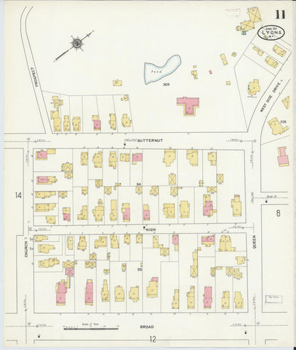 Sanborn Fire Insurance Map from Lyons, Wayne County, New York (1911), Sheet #0011 - Complete Map Set gallery image, historic Sanborn map, vintage wall art, New York New York