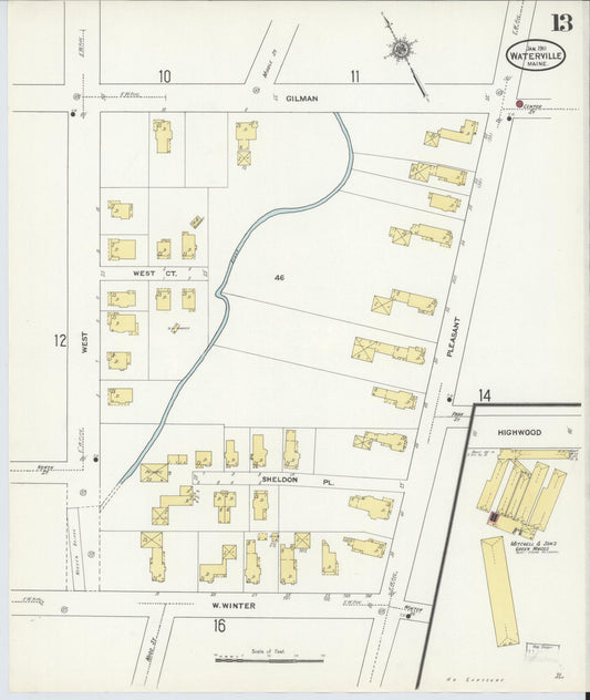 Sanborn Fire Insurance Map from Waterville, Kennebec County, Maine (1911), Sheet #0013 - Historic Sanborn Fire Insurance Map Print, vintage old map wall art, antique decor, genealogy gift, Maine Maine map