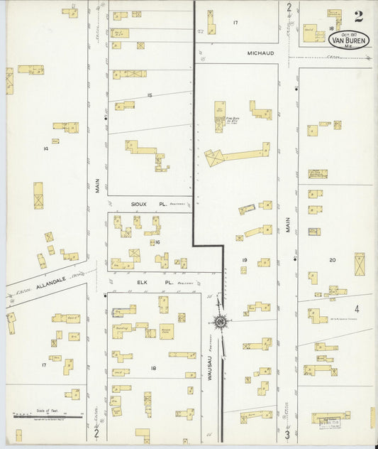 Sanborn Fire Insurance Map from Van Buren, Aroostook County, Maine (1917), Sheet #0002 - Historic Sanborn Fire Insurance Map Print, vintage old map wall art, antique decor, genealogy gift, Maine Maine map