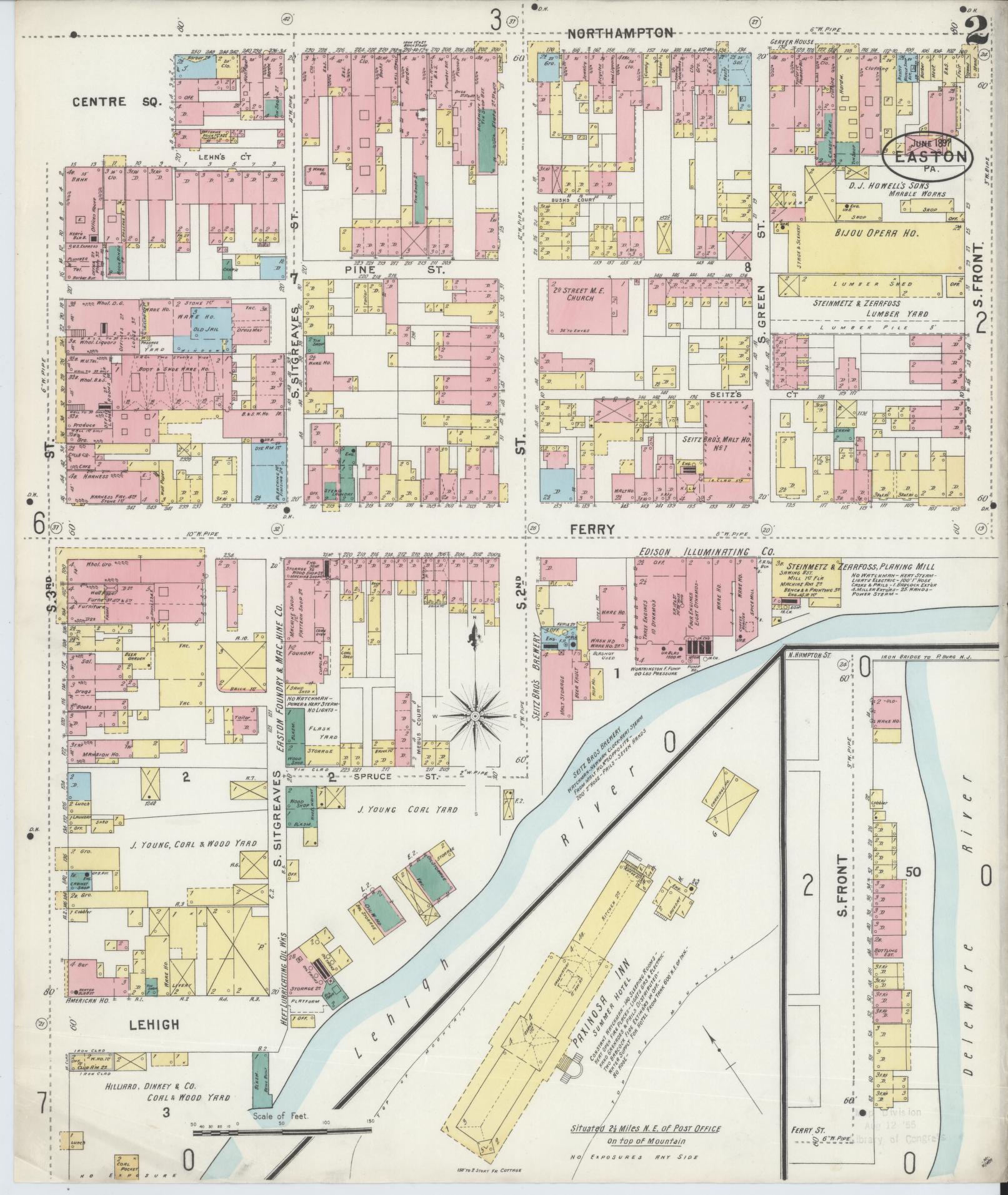 Sanborn Fire Insurance Map from Easton, Northampton County, Pennsylvania (1897), Sheet #0002 - Historic Sanborn Fire Insurance Map Print, vintage old map wall art, antique decor, genealogy gift, Pennsylvania Pennsylvania map