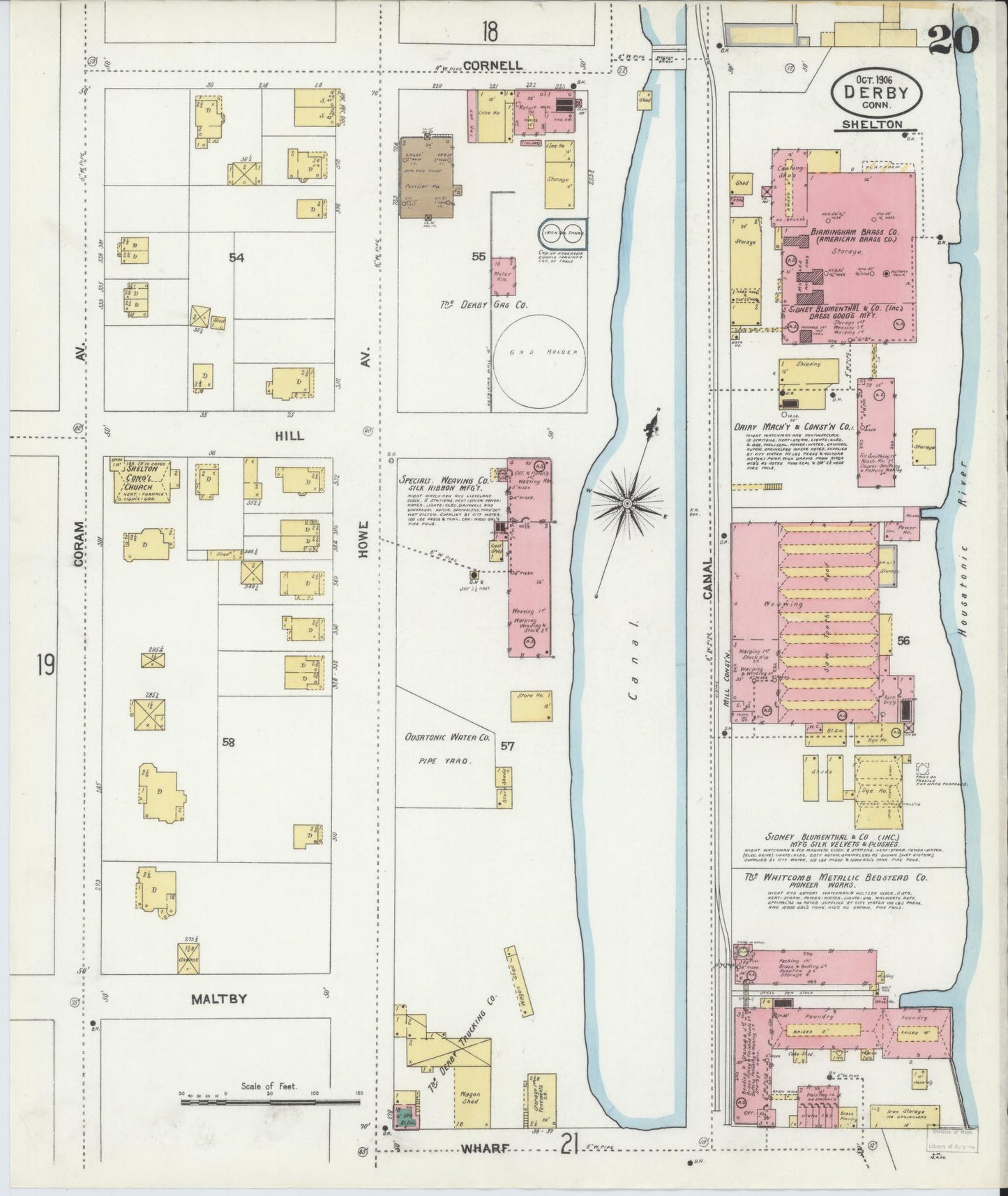 Sanborn Fire Insurance Map from Derby, New Haven County, Connecticut (1906), Sheet #0020 - Historic Sanborn Fire Insurance Map Print, vintage old map wall art, antique decor, genealogy gift, Connecticut Connecticut map