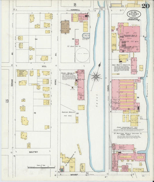 Sanborn Fire Insurance Map from Derby, New Haven County, Connecticut (1906), Sheet #0020 - Historic Sanborn Fire Insurance Map Print, vintage old map wall art, antique decor, genealogy gift, Connecticut Connecticut map