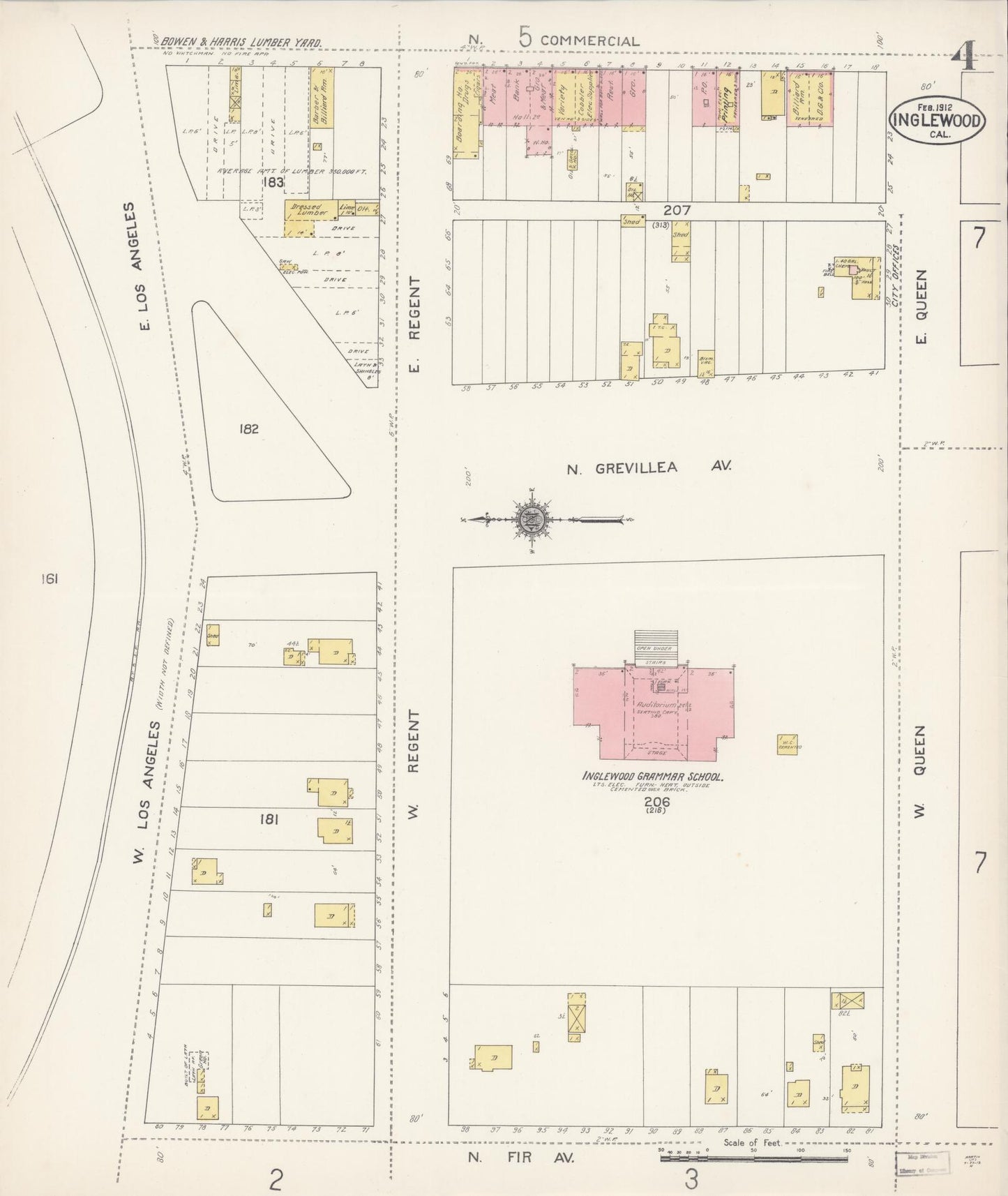 Sanborn Fire Insurance Map from Inglewood, Los Angeles County, California (1912), Sheet #0004 - Historic Sanborn Fire Insurance Map Print, vintage old map wall art, antique decor, genealogy gift, California California map