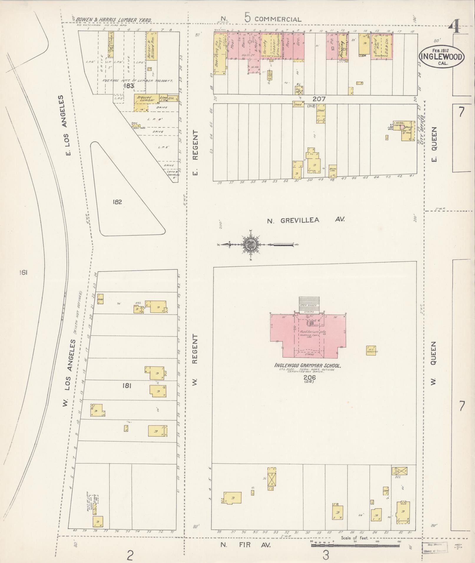 Sanborn Fire Insurance Map from Inglewood, Los Angeles County, California (1912), Sheet #0004 - Historic Sanborn Fire Insurance Map Print, vintage old map wall art, antique decor, genealogy gift, California California map