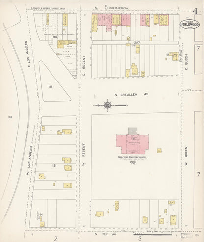 Sanborn Fire Insurance Map from Inglewood, Los Angeles County, California (1912), Sheet #0004 - Historic Sanborn Fire Insurance Map Print, vintage old map wall art, antique decor, genealogy gift, California California map