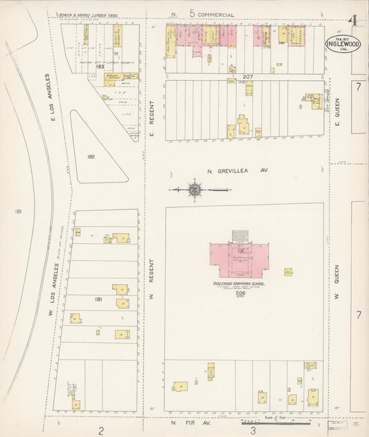 Sanborn Fire Insurance Map from Inglewood, Los Angeles County, California (1912), Sheet #0004 - Historic Sanborn Fire Insurance Map Print, vintage old map wall art, antique decor, genealogy gift, California California map