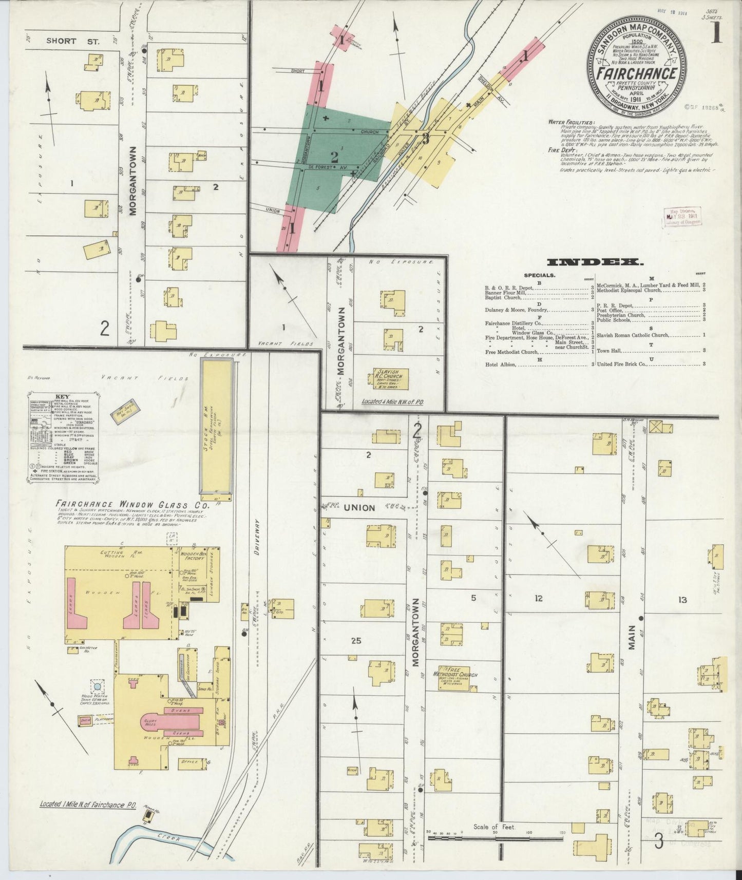 Sanborn Fire Insurance Map from Fairchange, Fayette County, Pennsylvania (1911), Sheet #0001 - Historic Sanborn Fire Insurance Map Print, vintage old map wall art, antique decor, genealogy gift, Pennsylvania Pennsylvania map