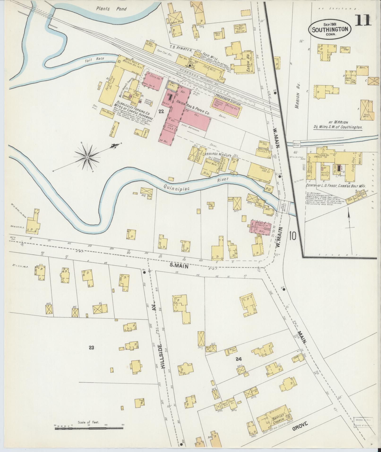 Sanborn Fire Insurance Map from Southington, Hartford County, Connecticut (1901), Sheet #0011 - Historic Sanborn Fire Insurance Map Print, vintage old map wall art, antique decor, genealogy gift, Connecticut Connecticut map