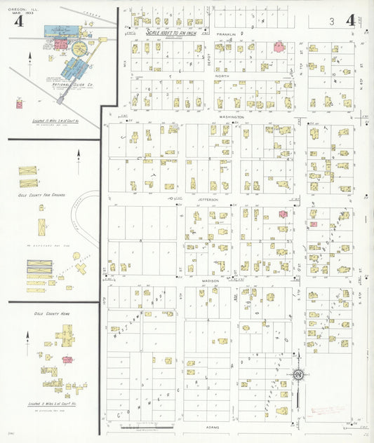 Sanborn Fire Insurance Map from Oregon, Ogle County, Illinois (1933), Sheet #0004 - Historic Sanborn Fire Insurance Map Print, vintage old map wall art, antique decor, genealogy gift, Illinois Illinois map