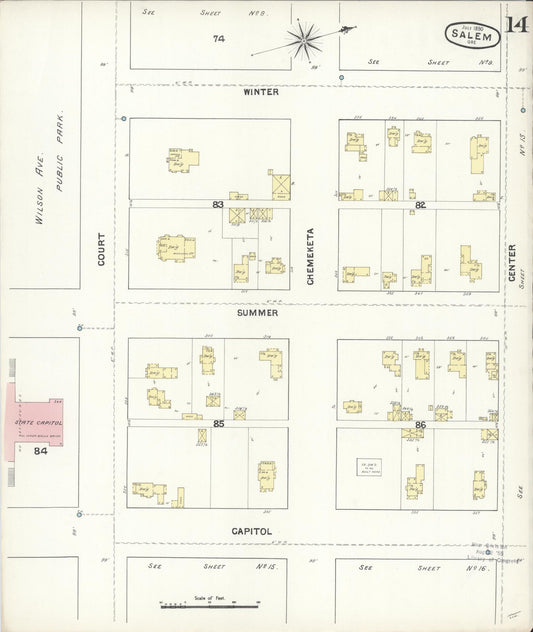 Sanborn Fire Insurance Map from Salem, Marion County, Oregon (1890), Sheet #0014 - Historic Sanborn Fire Insurance Map Print, vintage old map wall art, antique decor, genealogy gift, Oregon Oregon map