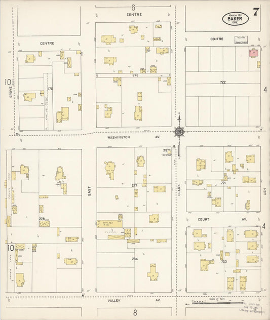 Sanborn Fire Insurance Map from Baker, Baker County, Oregon (1911), Sheet #0007 - Historic Sanborn Fire Insurance Map Print, vintage old map wall art, antique decor, genealogy gift, Oregon Oregon map