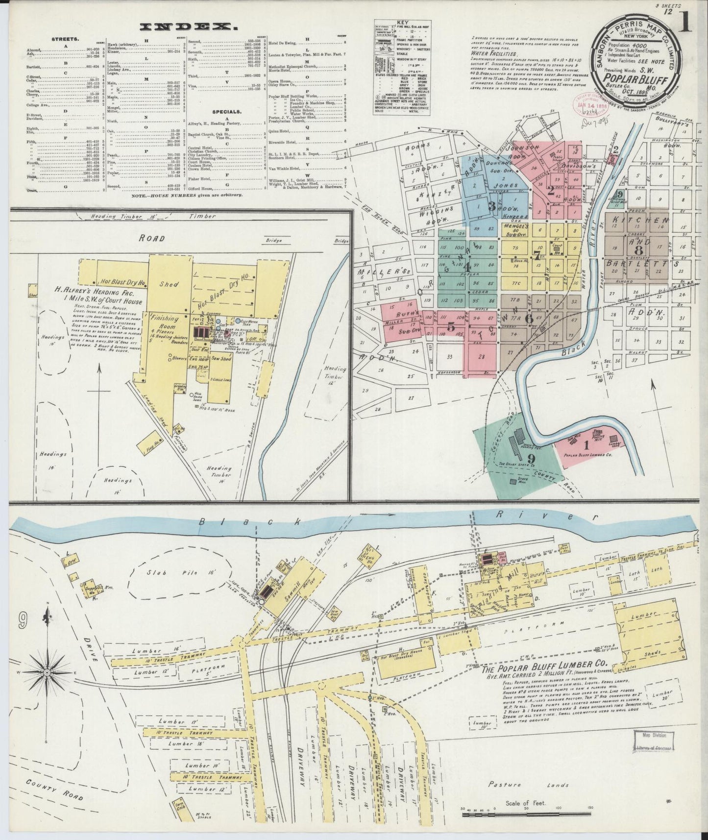 Sanborn Fire Insurance Map from Poplar Bluff, Butler County, Missouri (1895), Sheet #0001 - Complete Map Set gallery image, historic Sanborn map, vintage wall art, Missouri Missouri