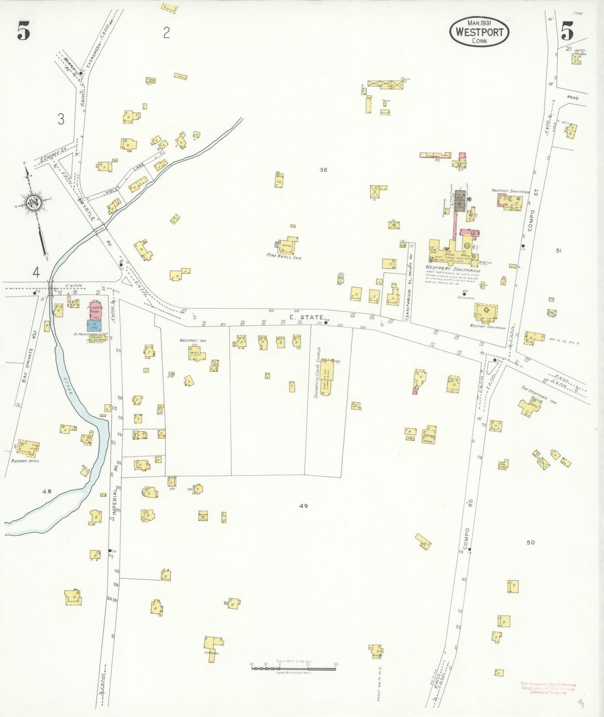 Sanborn Fire Insurance Map from Westport, Fairfield County, Connecticut (1931), Sheet #0005 - Historic Sanborn Fire Insurance Map Print, vintage old map wall art, antique decor, genealogy gift, Connecticut Connecticut map
