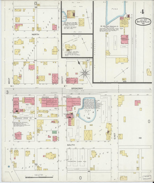 Sanborn Fire Insurance Map from Batesville, Ripley County, Indiana (1899), Sheet #0004 - Historic Sanborn Fire Insurance Map Print, vintage old map wall art, antique decor, genealogy gift, Indiana Indiana map