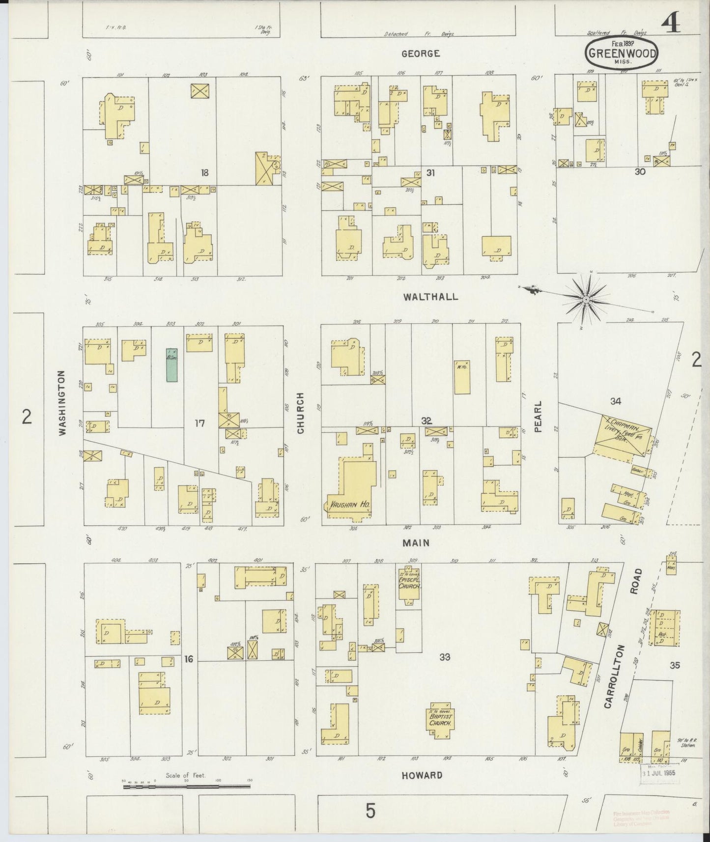 Sanborn Fire Insurance Map from Greenwood, Leflore County, Mississippi (1897), Sheet #0004 - Complete Map Set gallery image, historic Sanborn map, vintage wall art, Mississippi Mississippi