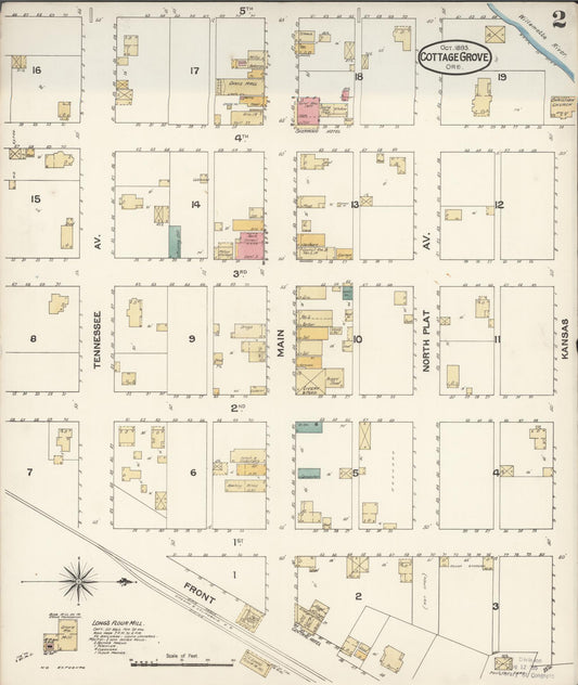 Sanborn Fire Insurance Map from Cottage Grove, Lane County, Oregon (1893), Sheet #0002 - Historic Sanborn Fire Insurance Map Print, vintage old map wall art, antique decor, genealogy gift, Oregon Oregon map