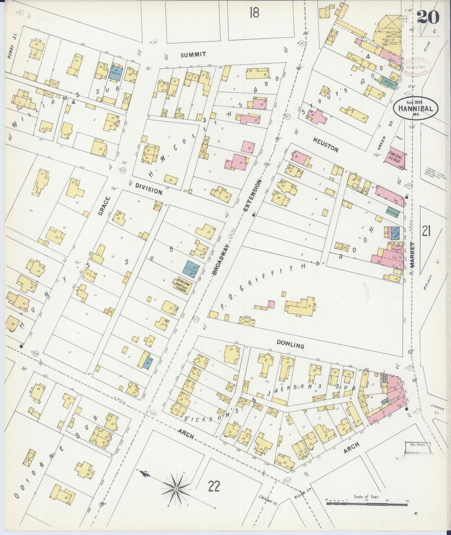 Sanborn Fire Insurance Map from Hannibal, Marion County, Missouri (1899), Sheet #0020 - Complete Map Set gallery image, historic Sanborn map, vintage wall art, Missouri Missouri