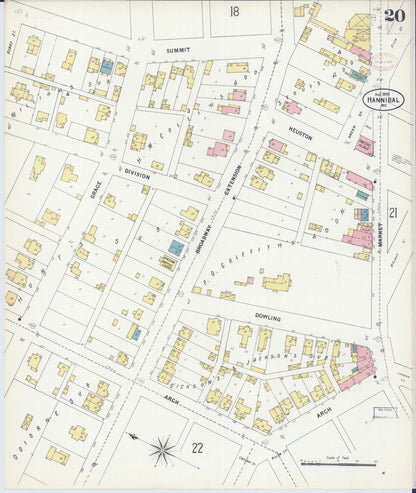 Sanborn Fire Insurance Map from Hannibal, Marion County, Missouri (1899), Sheet #0020 - Complete Map Set gallery image, historic Sanborn map, vintage wall art, Missouri Missouri
