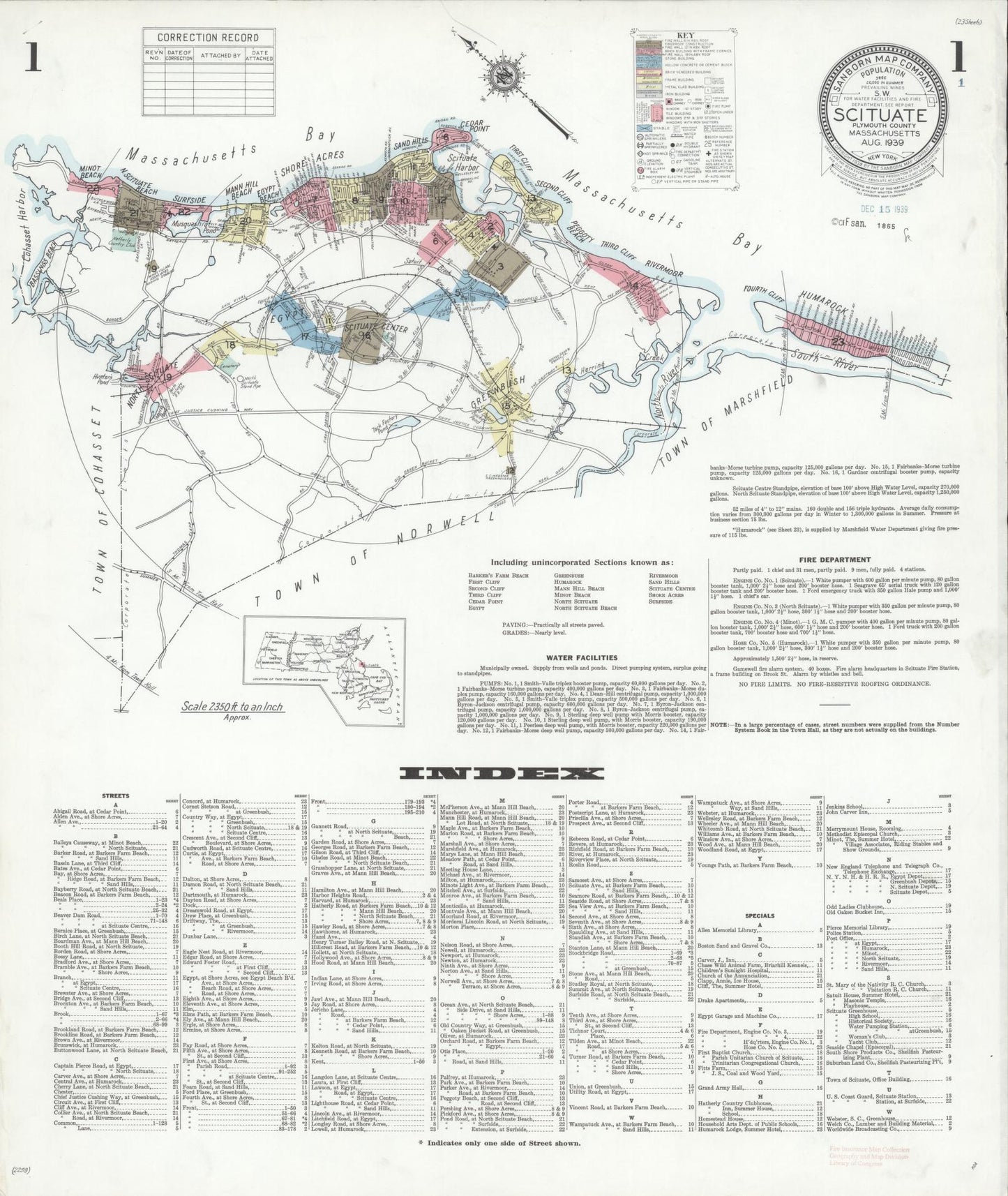 Sanborn Fire Insurance Map from Scituate, Plymouth County, Massachusetts (1939), Sheet #0001 - Complete Map Set gallery image, historic Sanborn map, vintage wall art, Massachusetts Massachusetts