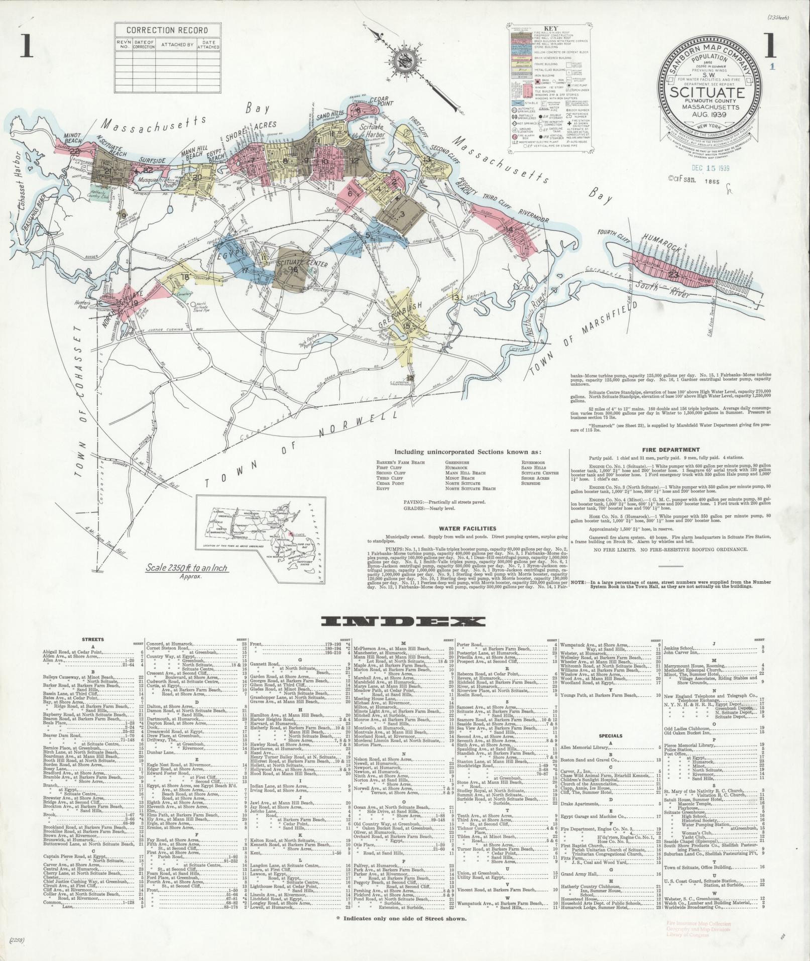 Sanborn Fire Insurance Map from Scituate, Plymouth County, Massachusetts (1939), Sheet #0001 - Complete Map Set gallery image, historic Sanborn map, vintage wall art, Massachusetts Massachusetts
