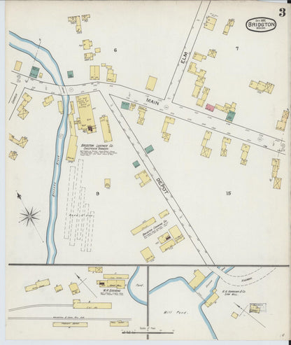 Sanborn Fire Insurance Map from Bridgton, Cumberland County, Maine (1892), Sheet #0003 - Complete Map Set gallery image, historic Sanborn map, vintage wall art, Maine Maine