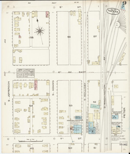 Sanborn Fire Insurance Map from Topeka, Shawnee County, Kansas (1885), Sheet #0009 - Historic Sanborn Fire Insurance Map Print, vintage old map wall art, antique decor, genealogy gift, Kansas Kansas map