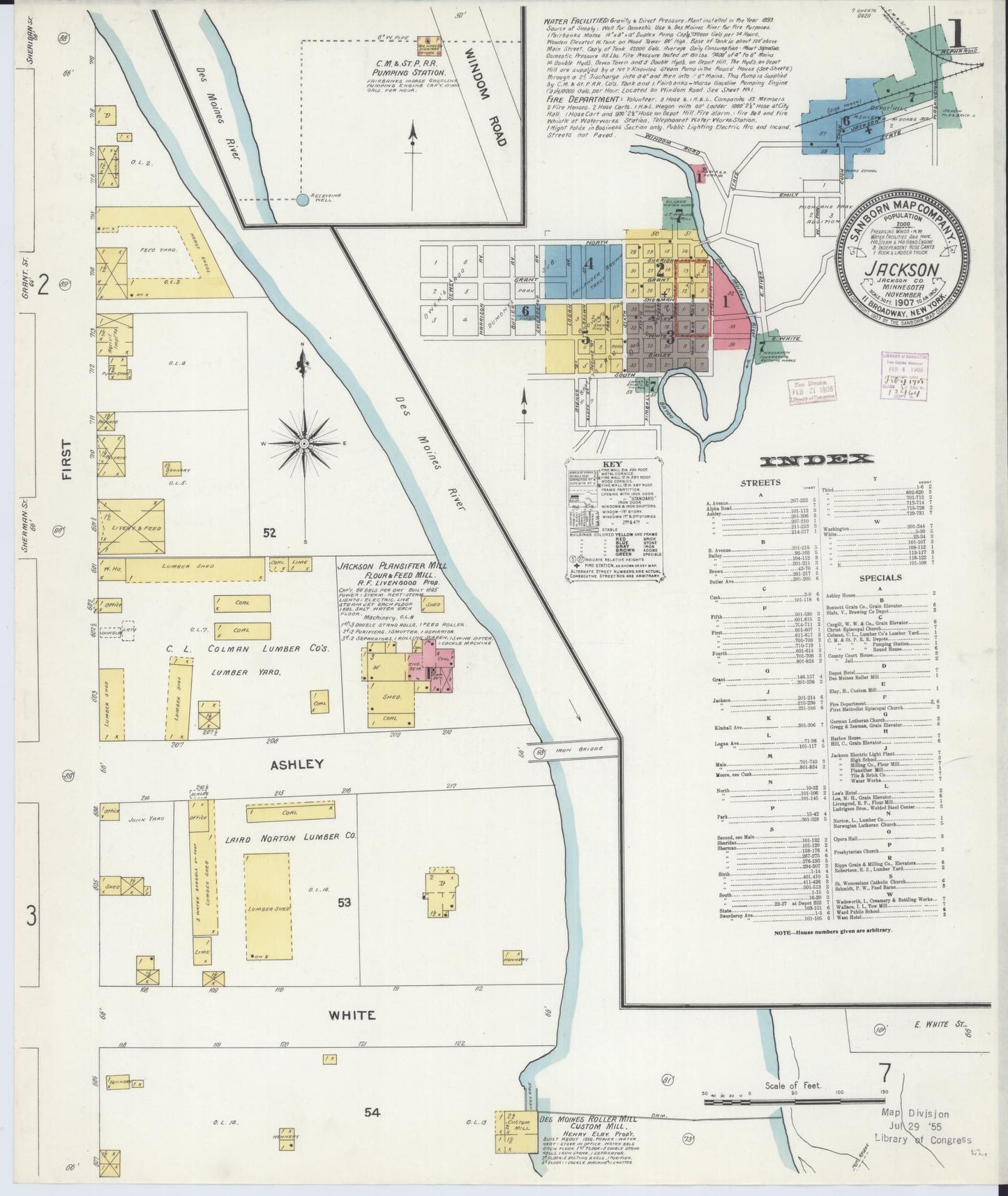 Sanborn Fire Insurance Map from Jackson, Jackson County, Minnesota (1907), Sheet #0001 - Complete Map Set gallery image, historic Sanborn map, vintage wall art, Minnesota Minnesota