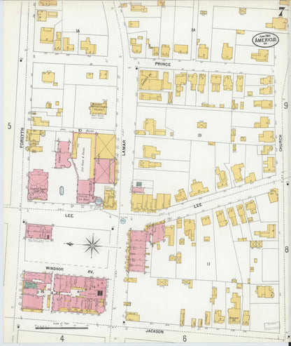 Sanborn Fire Insurance Map from Americus, Sumter County, Georgia (1900), Sheet #0007 - Complete Map Set gallery image, historic Sanborn map, vintage wall art, Georgia Georgia