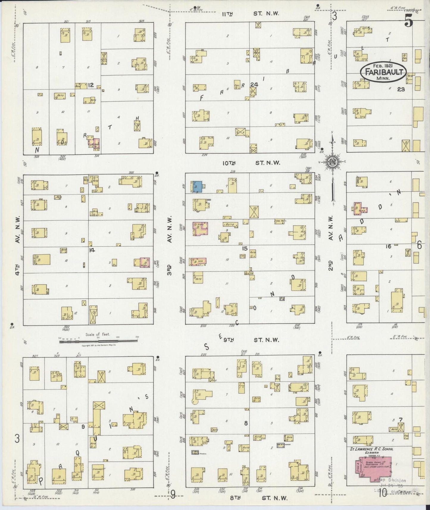 Sanborn Fire Insurance Map from Faribault, Rice County, Minnesota (1921), Sheet #0005 - Complete Map Set gallery image, historic Sanborn map, vintage wall art, Minnesota Minnesota