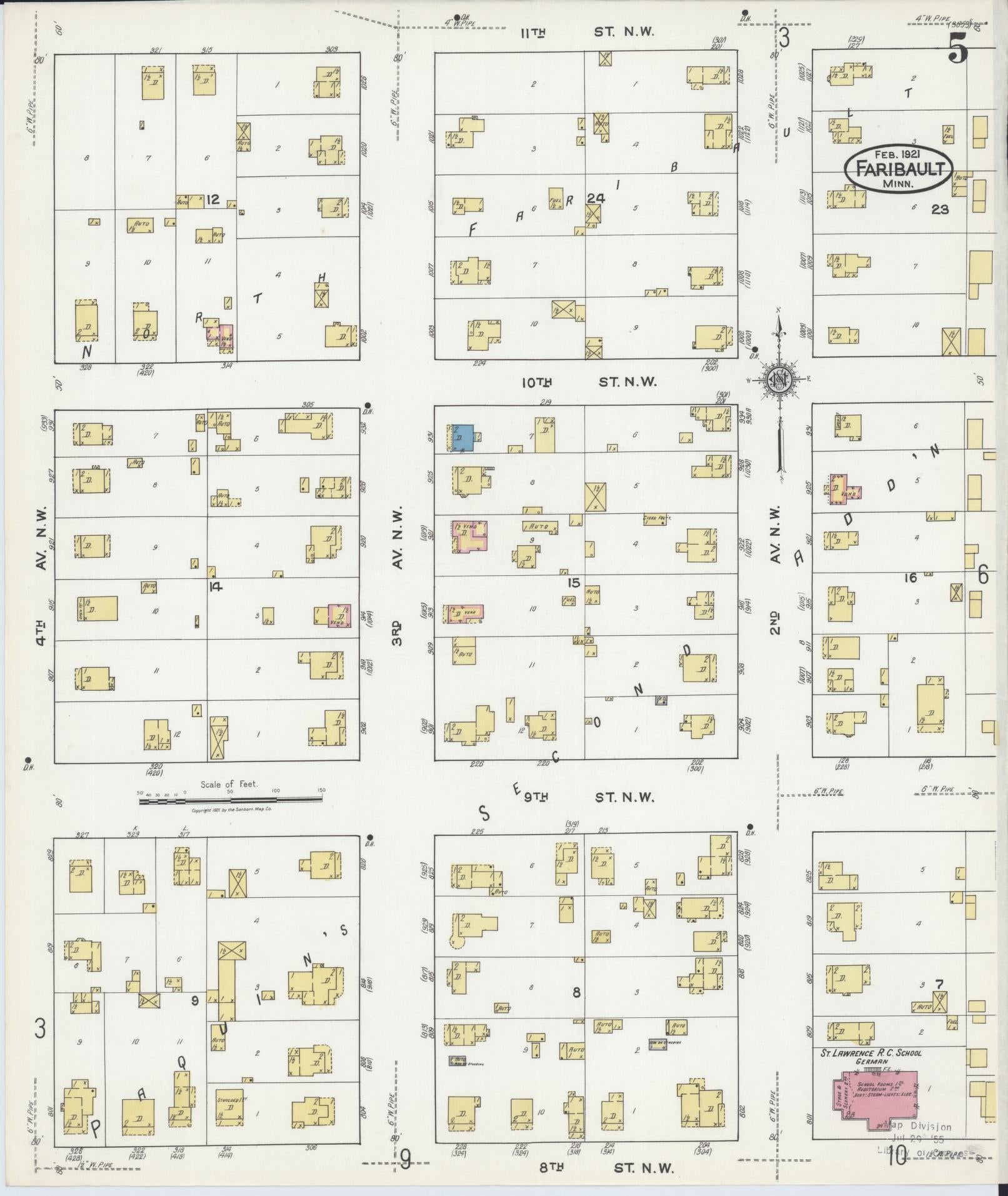 Sanborn Fire Insurance Map from Faribault, Rice County, Minnesota (1921), Sheet #0005 - Complete Map Set gallery image, historic Sanborn map, vintage wall art, Minnesota Minnesota