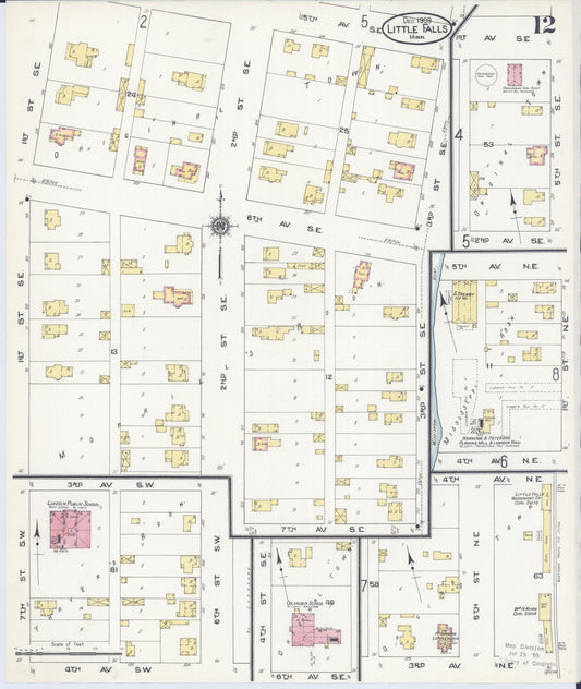 Sanborn Fire Insurance Map from Little Falls, Morrison County, Minnesota (1909), Sheet #0012 - Historic Sanborn Fire Insurance Map Print, vintage old map wall art, antique decor, genealogy gift, Minnesota Minnesota map