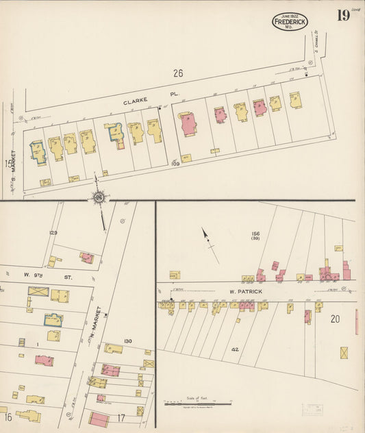 Sanborn Fire Insurance Map from Frederick, Frederick County, Maryland (1922), Sheet #0019 - Historic Sanborn Fire Insurance Map Print, vintage old map wall art