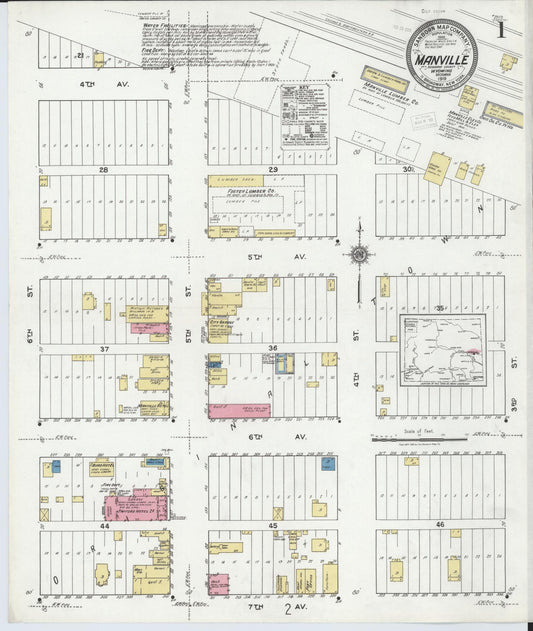 Sanborn Fire Insurance Map from Manville, Niobrara County, Wyoming (1919), Sheet #0001 - Historic Sanborn Fire Insurance Map Print, vintage old map wall art, antique decor, genealogy gift, Wyoming Wyoming map