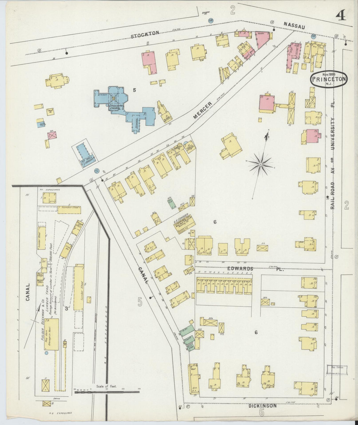 Sanborn Fire Insurance Map from Princeton, Mercer County, New Jersey (1895), Sheet #0004 - Complete Map Set gallery image, historic Sanborn map, vintage wall art, New Jersey New Jersey
