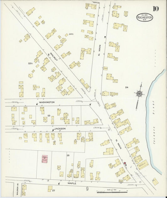 Sanborn Fire Insurance Map from Rochester, Strafford County, New Hampshire (1914), Sheet #0010 - Historic Sanborn Fire Insurance Map Print, vintage old map wall art, antique decor, genealogy gift, New Hampshire New Hampshire map