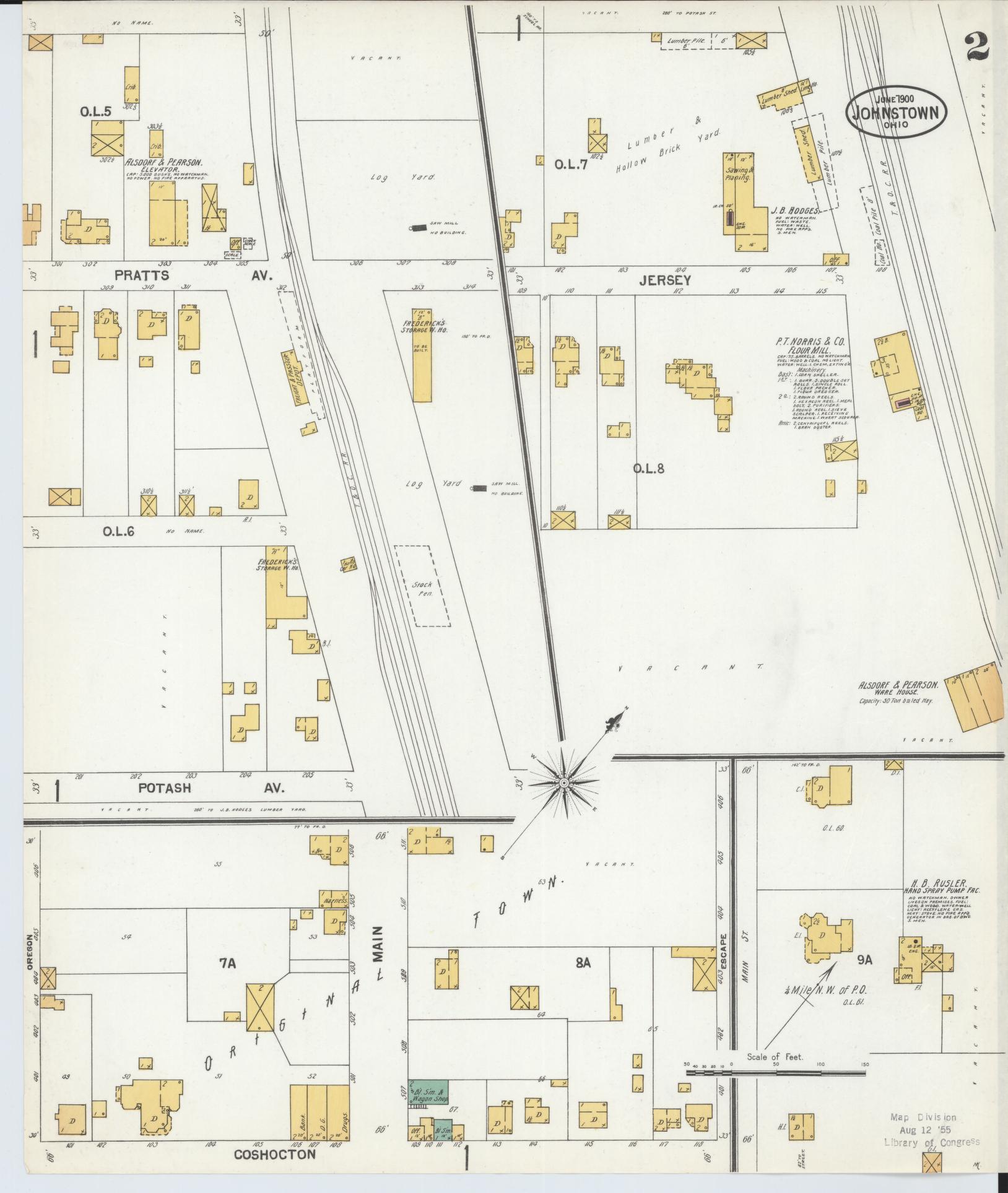 Sanborn Fire Insurance Map from Johnstown, Licking County, Ohio (1900), Sheet #0002 - Historic Sanborn Fire Insurance Map Print, vintage old map wall art, antique decor, genealogy gift, Ohio Ohio map