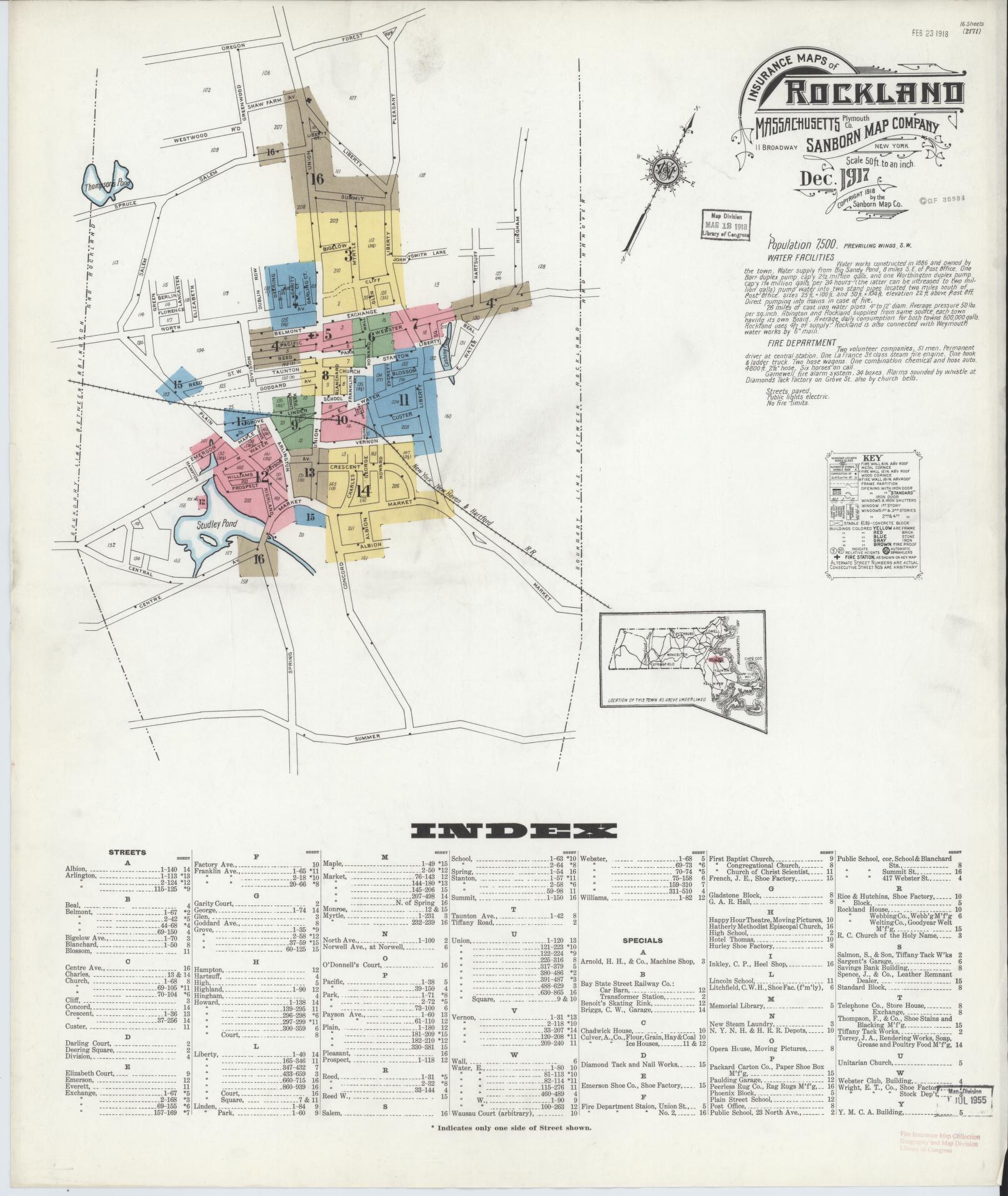 Sanborn Fire Insurance Map from Rockland, Plymouth County, Massachusetts. (1917) – Historic Sanborn Fire Insurance Map Print
