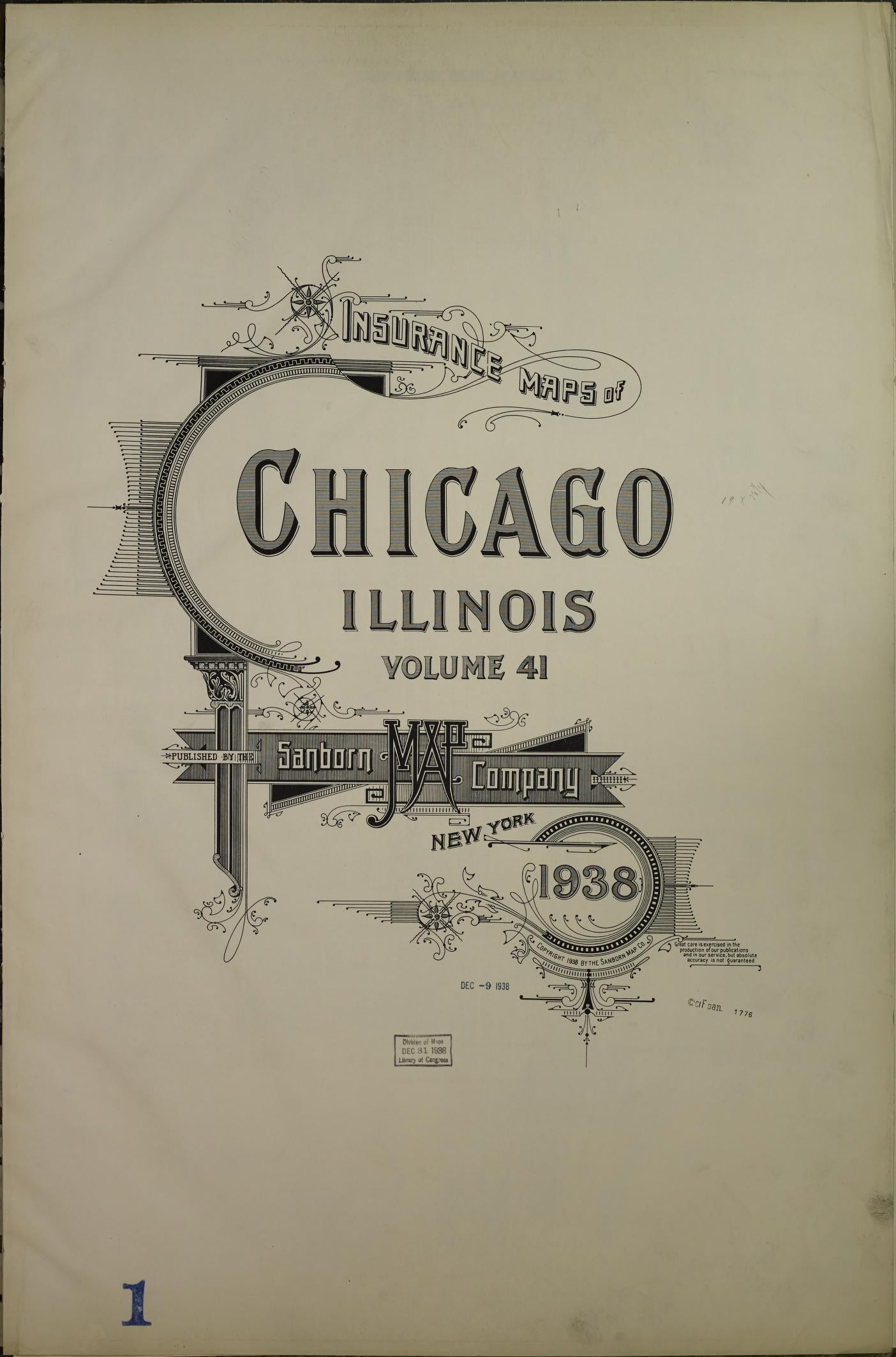 Sanborn Fire Insurance Map from Chicago, Cook County, Illinois (1938), Sheet #0001 - Historic Sanborn Fire Insurance Map Print, vintage old map wall art, antique decor, genealogy gift, Illinois Illinois map