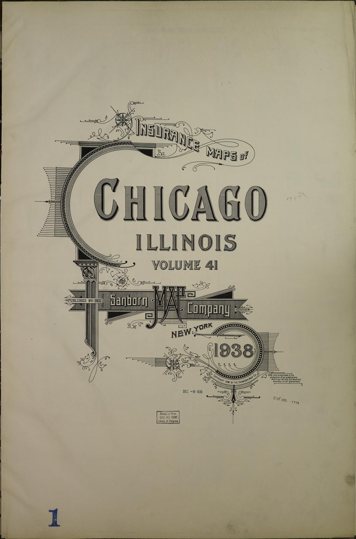 Sanborn Fire Insurance Map from Chicago, Cook County, Illinois (1938), Sheet #0001 - Historic Sanborn Fire Insurance Map Print, vintage old map wall art, antique decor, genealogy gift, Illinois Illinois map