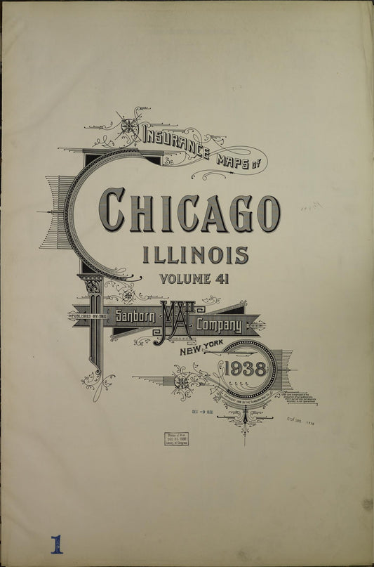 Sanborn Fire Insurance Map from Chicago, Cook County, Illinois (1938), Sheet #0001 - Historic Sanborn Fire Insurance Map Print, vintage old map wall art, antique decor, genealogy gift, Illinois Illinois map