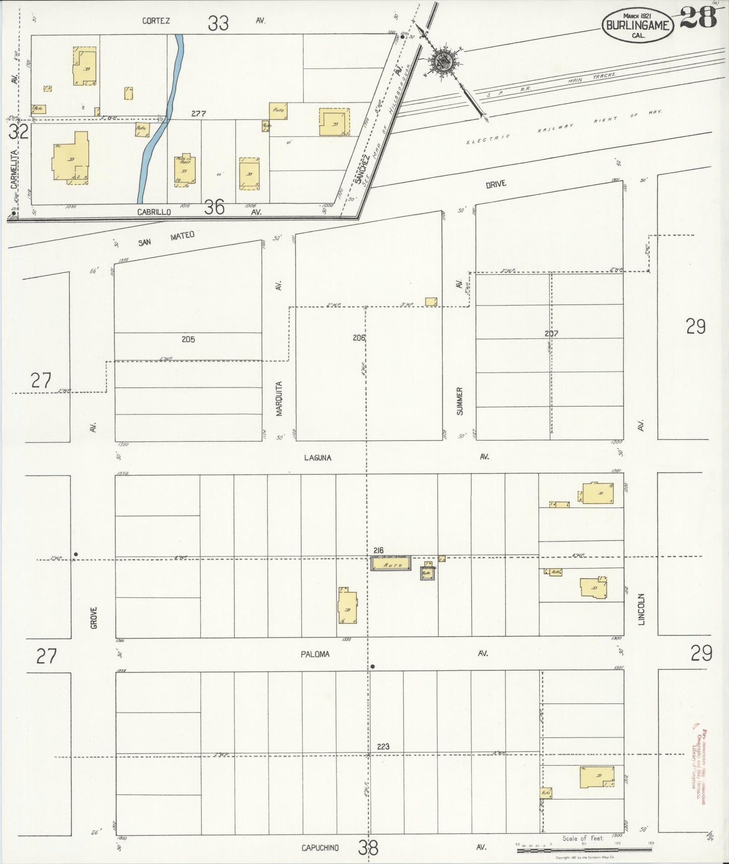 Sanborn Fire Insurance Map from Burlingame, San Mateo County, California (1921), Sheet #0028 - Complete Map Set gallery image, historic Sanborn map, vintage wall art, California California