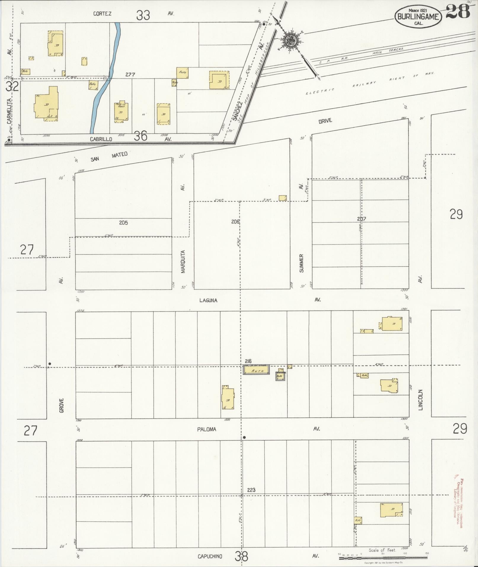 Sanborn Fire Insurance Map from Burlingame, San Mateo County, California (1921), Sheet #0028 - Complete Map Set gallery image, historic Sanborn map, vintage wall art, California California