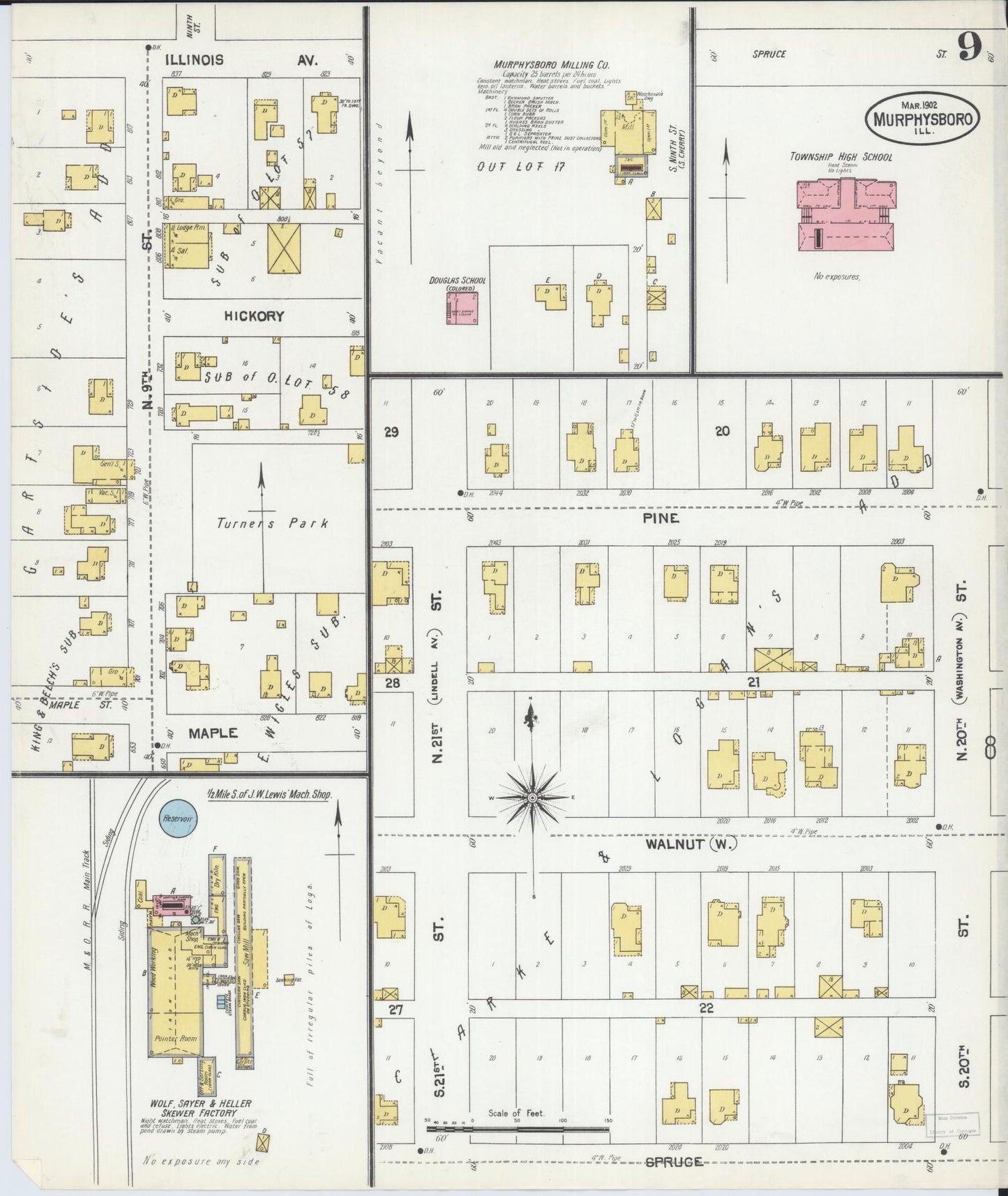 Sanborn Fire Insurance Map from Murphysboro, Jackson County, Illinois (1902), Sheet #0009 - Complete Map Set gallery image, historic Sanborn map, vintage wall art, Illinois Illinois