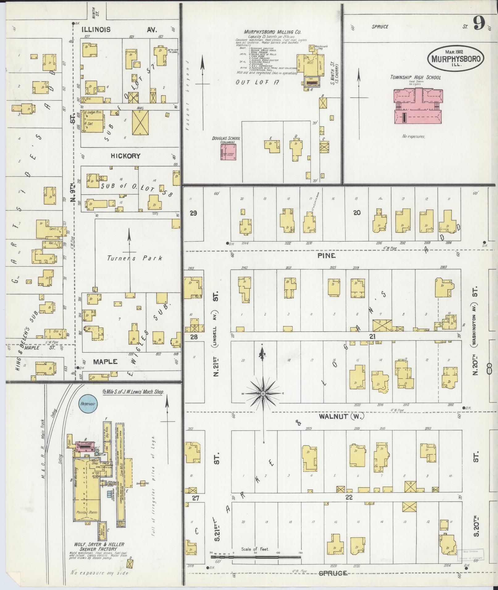 Sanborn Fire Insurance Map from Murphysboro, Jackson County, Illinois (1902), Sheet #0009 - Complete Map Set gallery image, historic Sanborn map, vintage wall art, Illinois Illinois