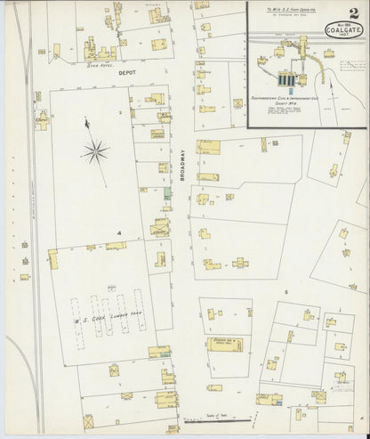 Sanborn Fire Insurance Map from Coalgate, Coal County, Oklahoma (1896), Sheet #0002 - Complete Map Set gallery image, historic Sanborn map, vintage wall art, Oklahoma Oklahoma