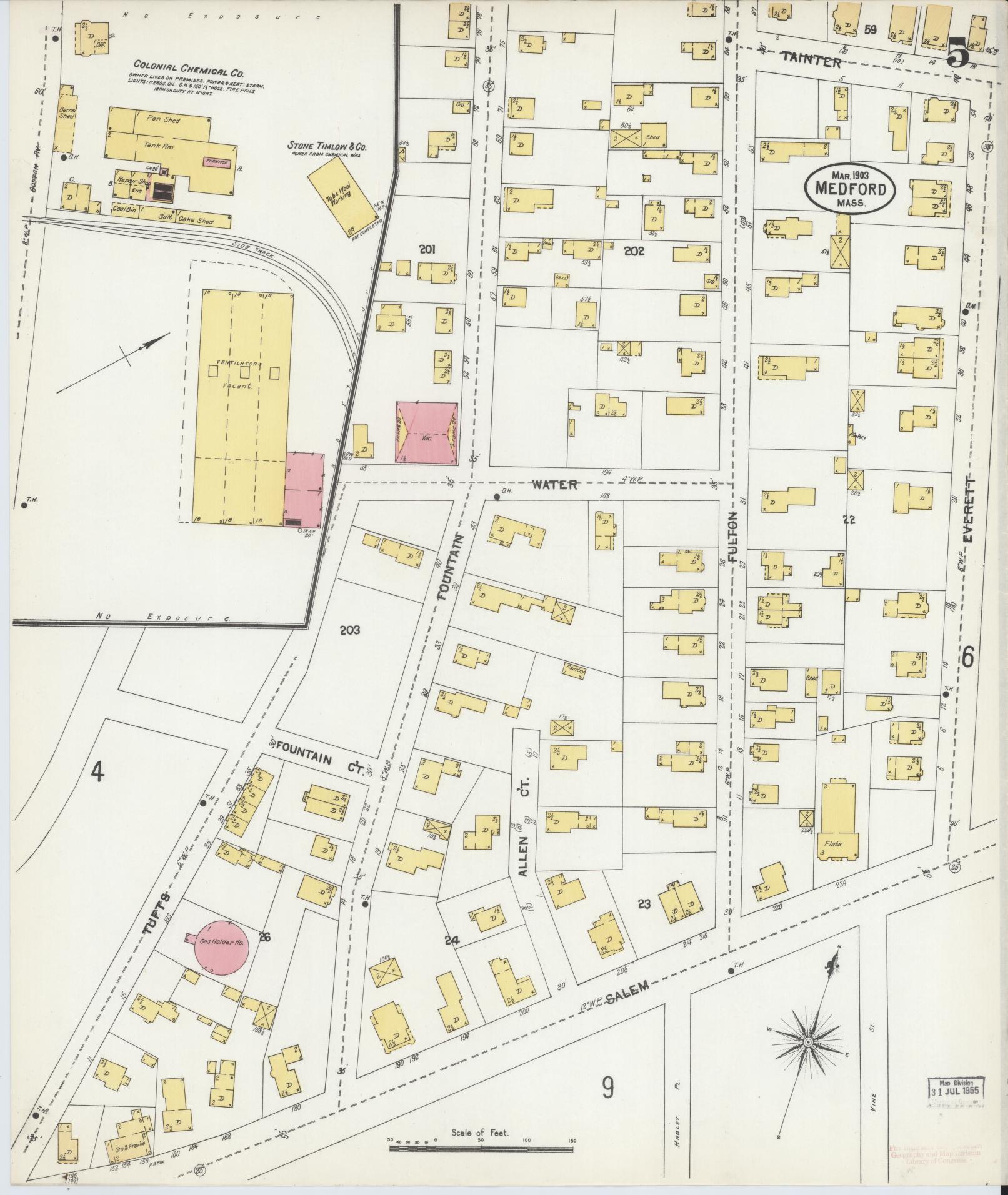 Sanborn Fire Insurance Map from Medford, Middlesex County, Massachusetts (1903), Sheet #0005 - Complete Map Set gallery image, historic Sanborn map, vintage wall art, Massachusetts Massachusetts