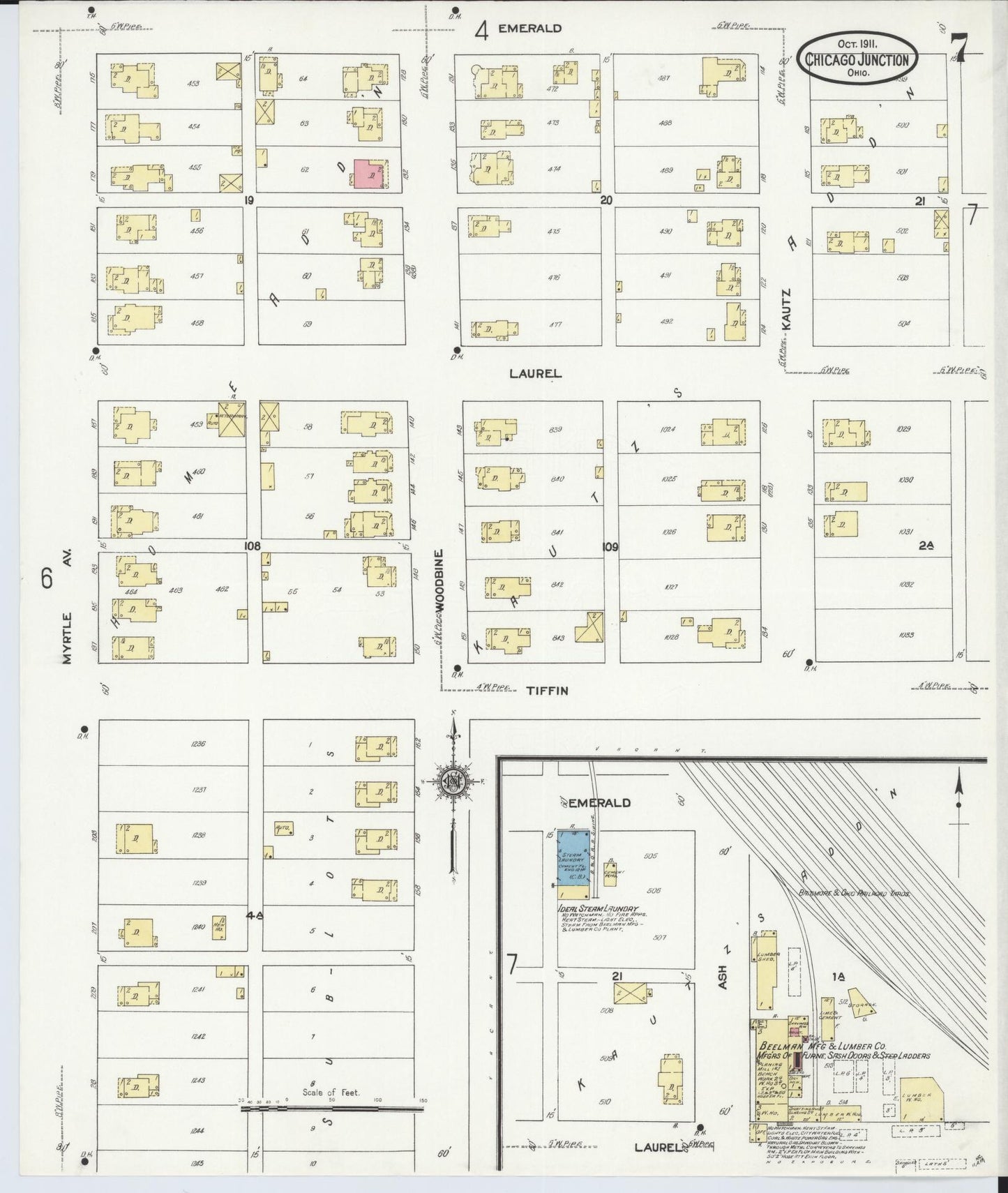 Sanborn Fire Insurance Map from Chicago Junction, Huron County, Ohio (1911), Sheet #0007 - Historic Sanborn Fire Insurance Map Print, vintage old map wall art, antique decor, genealogy gift, Ohio Ohio map